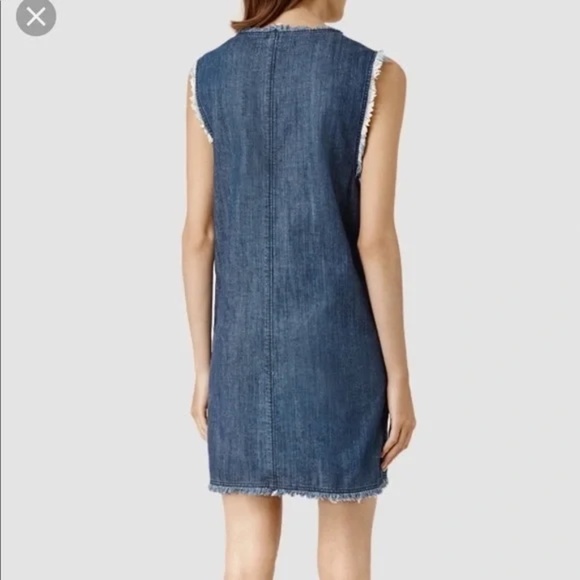 All Saints Reika Denim Jumper Dress w/ Plunging Neckline + Frayed Trim ~ Size 8 - Picture 2 of 10